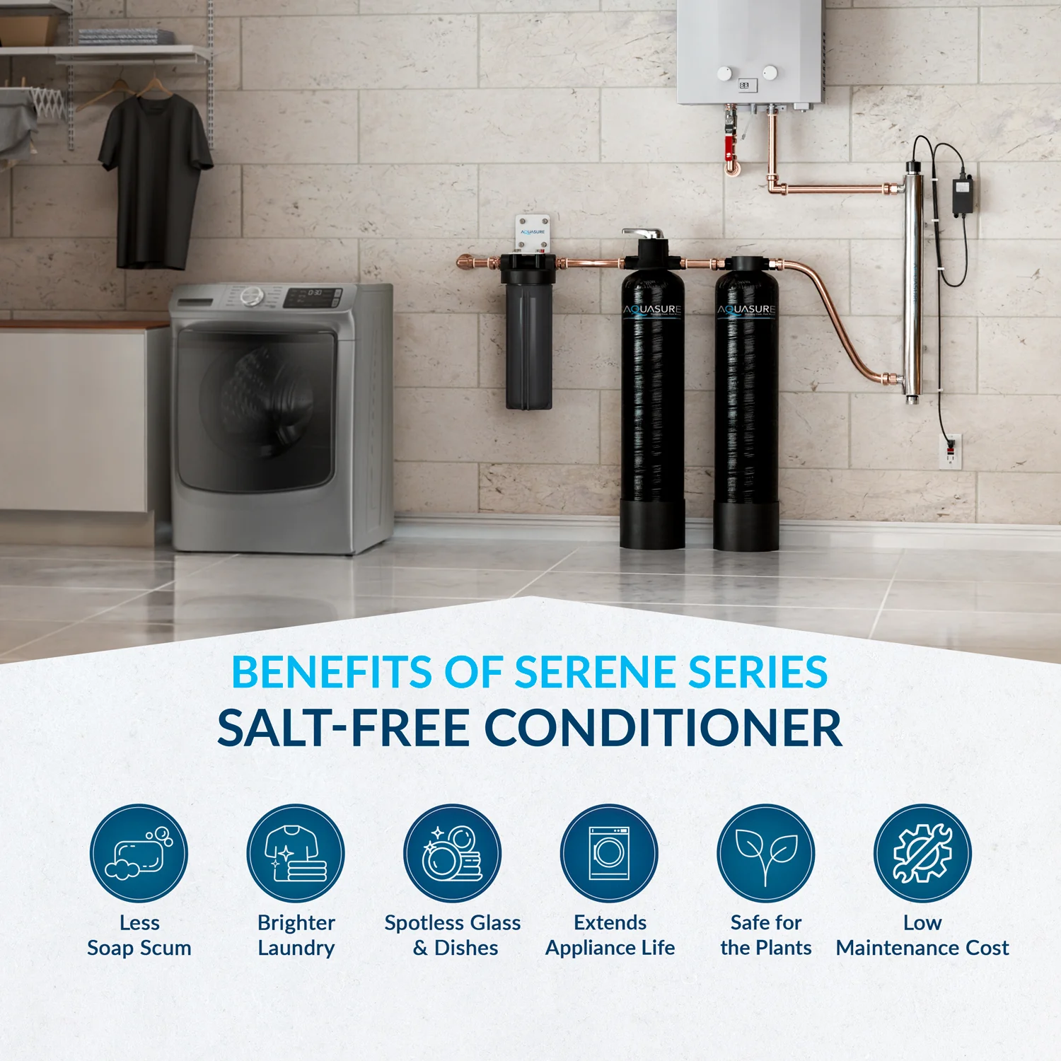 Serene Lite Series | 650K Gallons Whole House Salt-Free Water Conditioning/Softening Descaler Bundle with Triple Purpose Filter System and 8 GPM UV De-Activator - Image 8