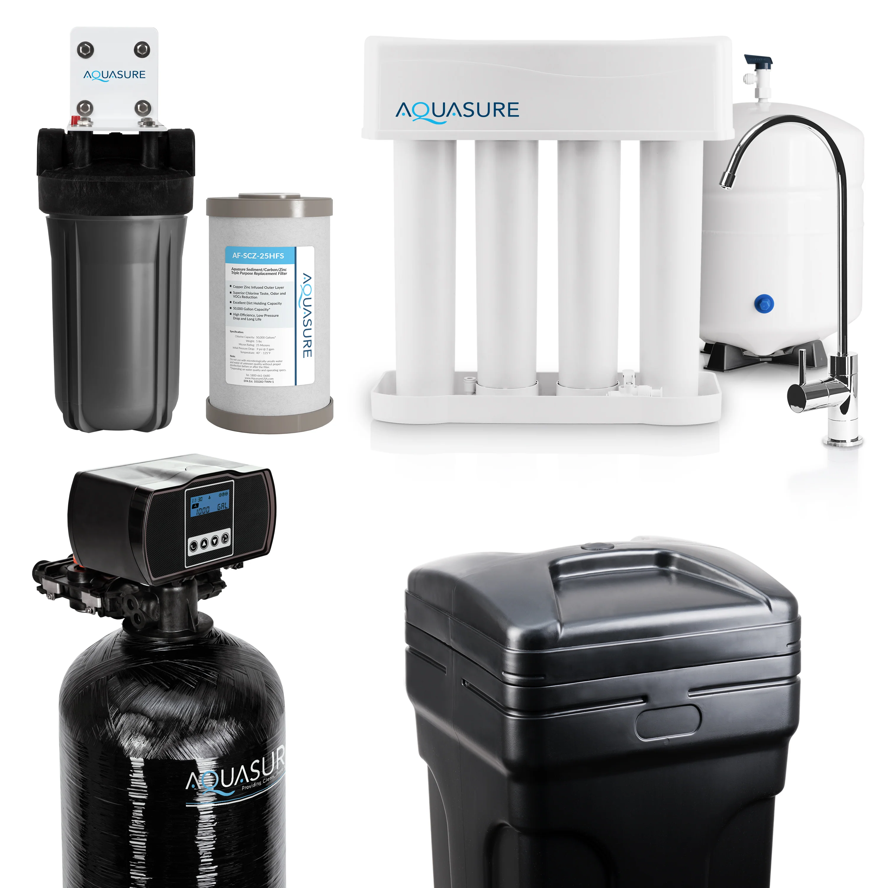 Signature Elite | Whole House Water Filter Bundle with 48,000 Grains Softener w/ Fine Mesh Resin, 75 GPD Reverse Osmosis System & Triple Purpose Pre-Filter